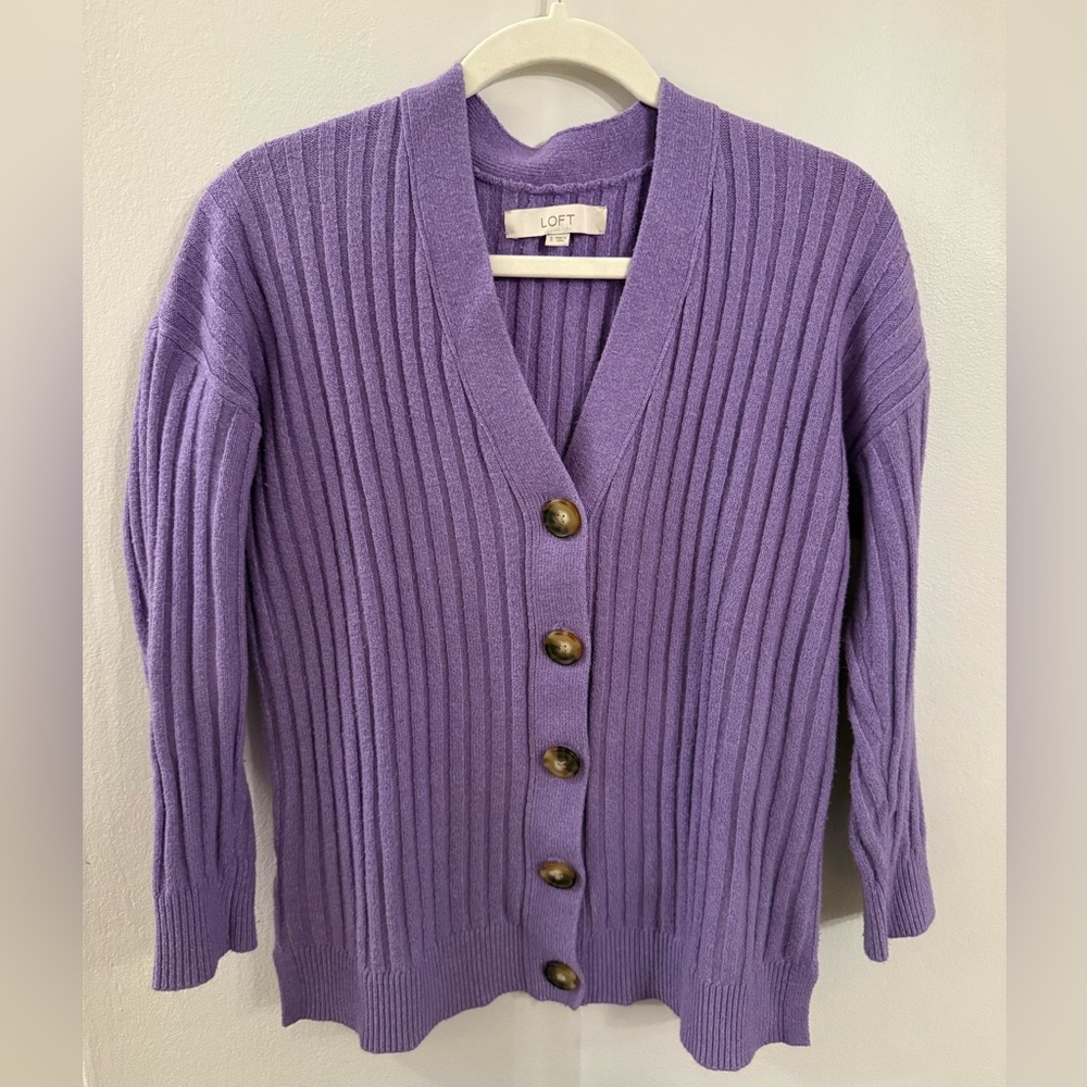 LOFT Lavender Button-Up Cardigan